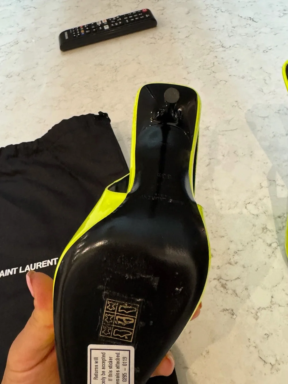 Saint Laurent Neon Lime Patent Slingback Pumps - Picture 3 of 7